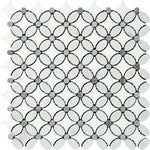 Thassos White Marble Honed Florida Flower Mosaic Tile w/Blue Gray Dots-Marble Mosaic-American Tile Depot