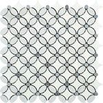 Thassos White Marble Honed Florida Flower Mosaic Tile w/Blue Gray Dots-Marble Mosaic-American Tile Depot