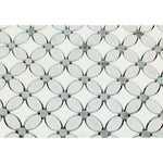 Thassos White Marble Honed Florida Flower Mosaic Tile w/Blue Gray Dots-Marble Mosaic-American Tile Depot