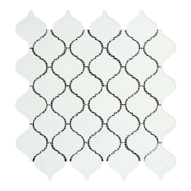 Thassos White Marble Honed Lantern Arabesque Mosaic Tile-Marble Mosaic-American Tile Depot