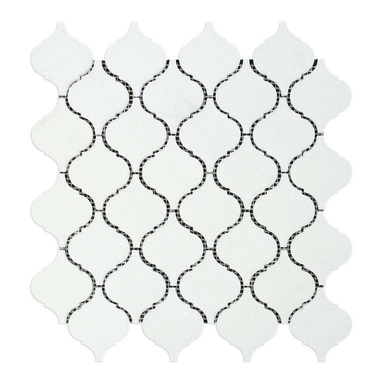 Thassos White Marble Honed Lantern Arabesque Mosaic Tile-Marble Mosaic-American Tile Depot