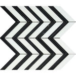 Thassos White Marble Honed Large Chevron Mosaic Tile w / Black Dots Strips-Marble Mosaic-American Tile Depot