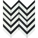 Thassos White Marble Honed Large Chevron Mosaic Tile w / Black Dots Strips-Marble Mosaic-American Tile Depot