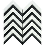 Thassos White Marble Honed Large Chevron Mosaic Tile w / Black Dots Strips-Marble Mosaic-American Tile Depot