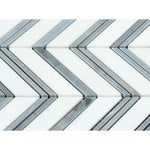 Thassos White Marble Honed Large Chevron Mosaic Tile w / Blue-Gray Dots Strips-Marble Mosaic-American Tile Depot