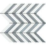 Thassos White Marble Honed Large Chevron Mosaic Tile w / Blue-Gray Dots Strips-Marble Mosaic-American Tile Depot