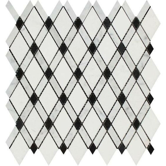 Thassos White Marble Honed Lattice Mosaic Tile w / Black Dots-Marble Mosaic-American Tile Depot