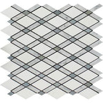 Thassos White Marble Honed Lattice Mosaic Tile w / Blue Gray Dots-Marble Mosaic-American Tile Depot