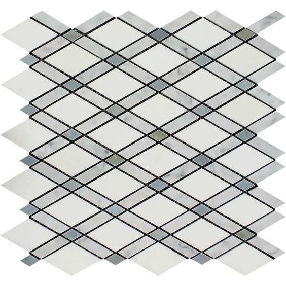 Thassos White Marble Honed Lattice Mosaic Tile w / Blue Gray Dots-Marble Mosaic-American Tile Depot