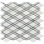 Thassos White Marble Honed Lattice Mosaic Tile w / Ming Green Dots-Marble Mosaic-American Tile Depot