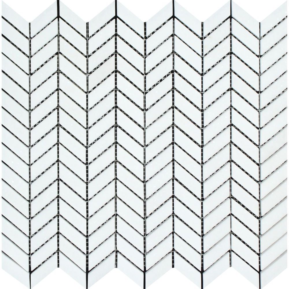 Thassos White Marble Honed Mini Chevron Mosaic Tile-Marble Mosaic-American Tile Depot