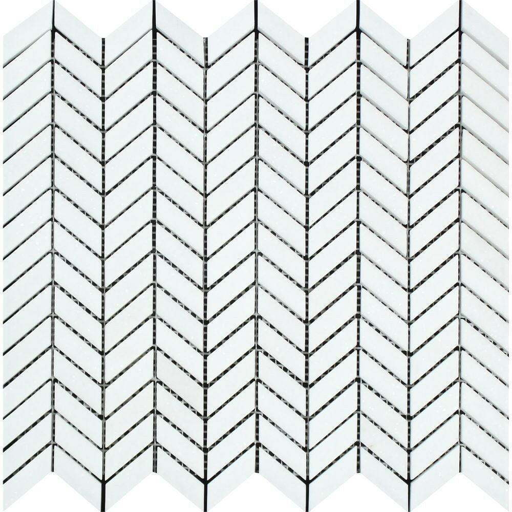 Thassos White Marble Honed Mini Chevron Mosaic Tile-Marble Mosaic-American Tile Depot