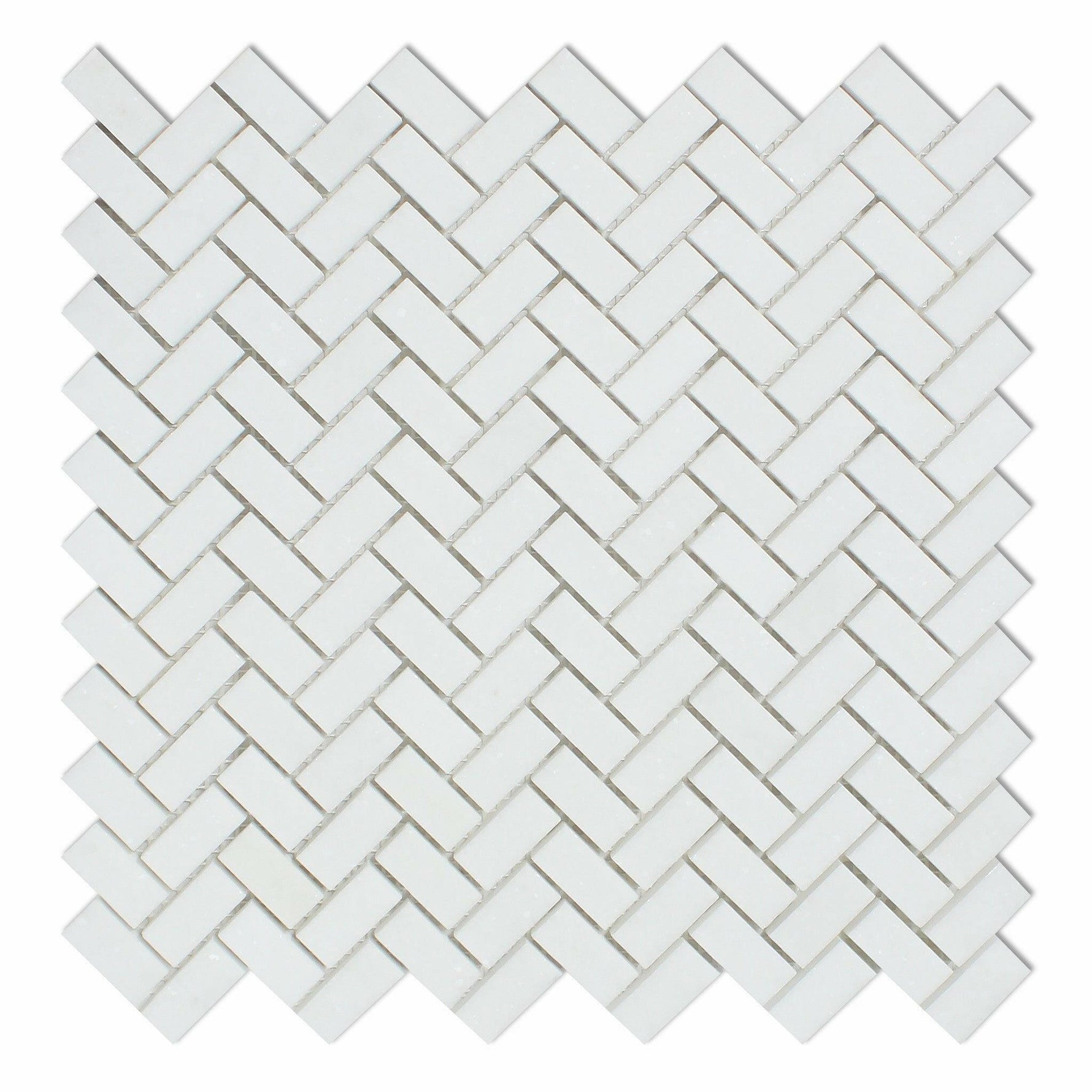 Thassos White Marble Honed Mini Herringbone Mosaic Tile-Marble Mosaic-American Tile Depot