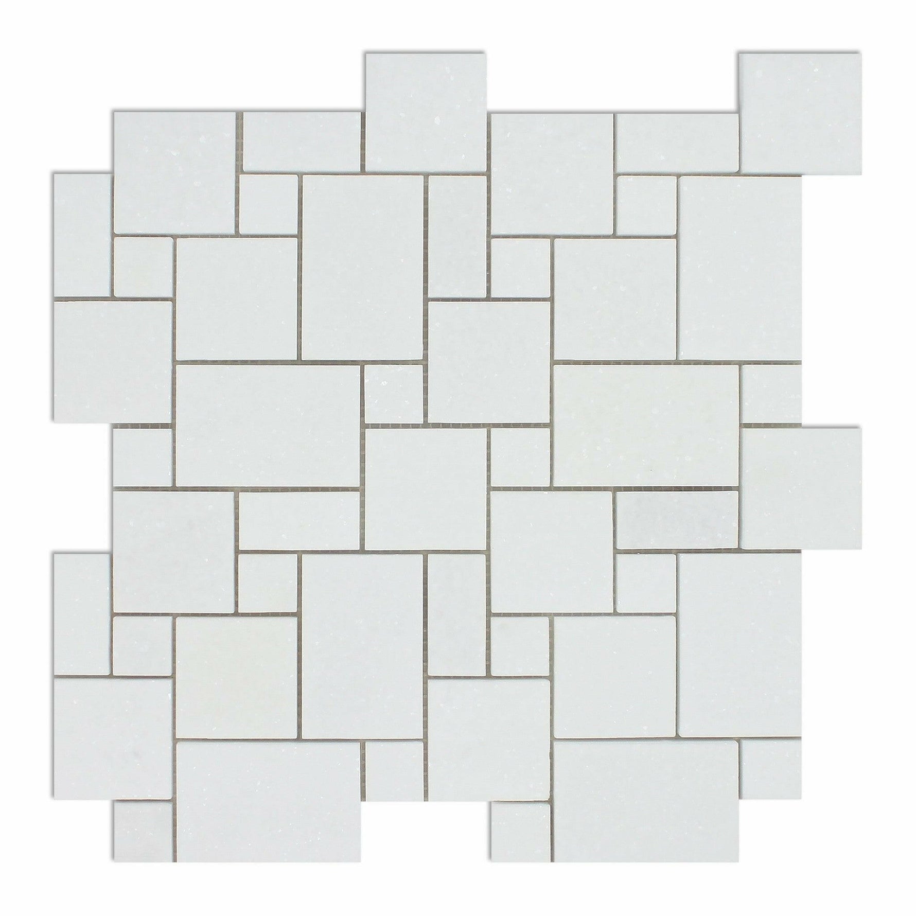 Thassos White Marble Honed Mini Versailles Mosaic Tile-Marble Mosaic-American Tile Depot