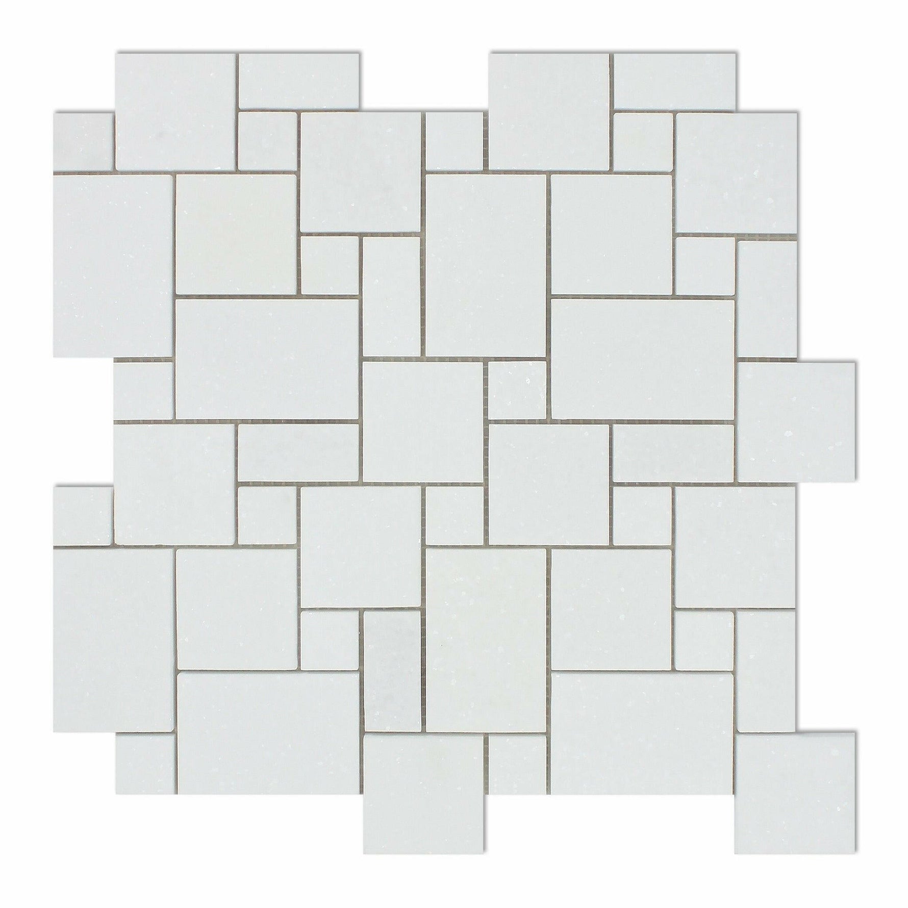 Thassos White Marble Honed Mini Versailles Mosaic Tile-Marble Mosaic-American Tile Depot