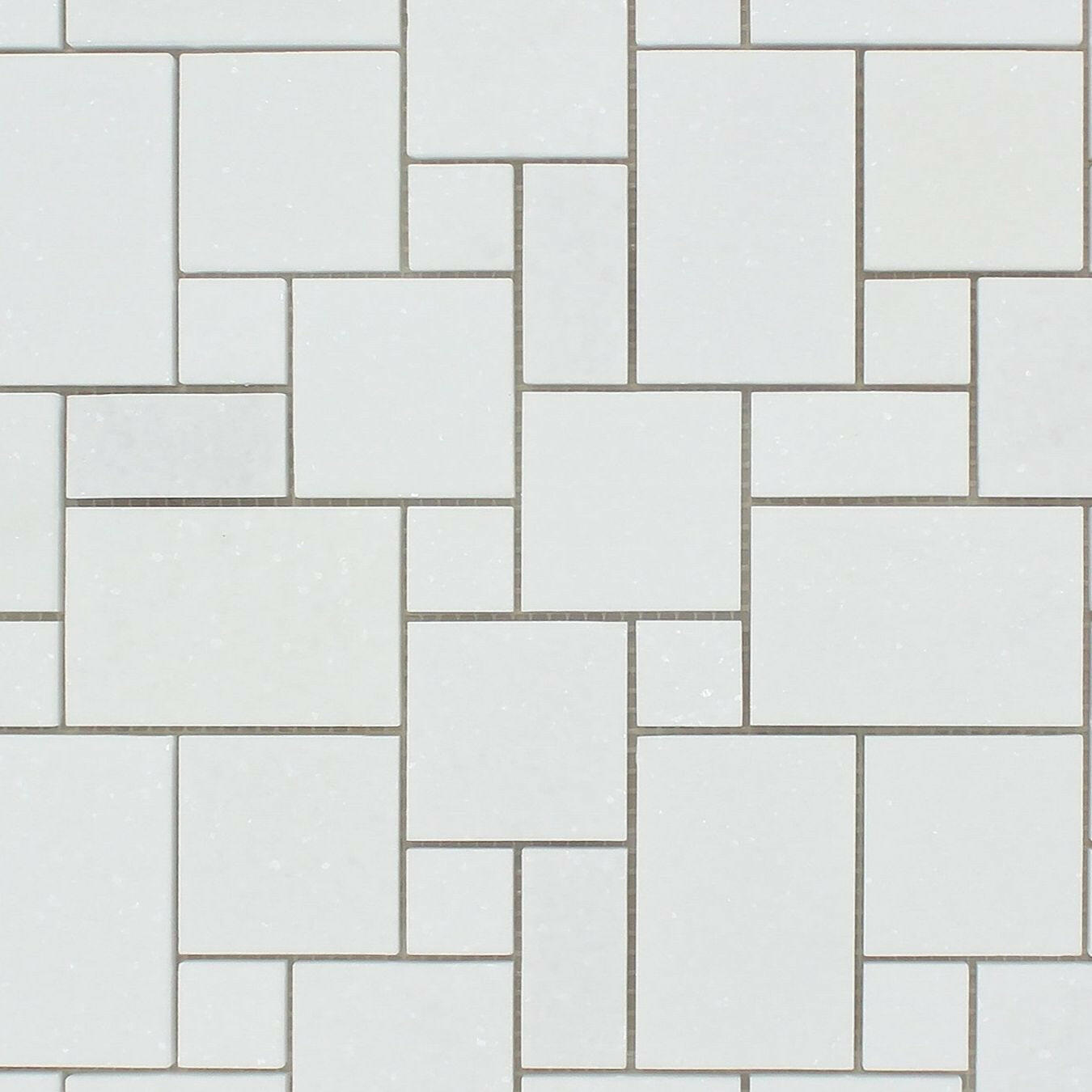 Thassos White Marble Honed Mini Versailles Mosaic Tile-Marble Mosaic-American Tile Depot