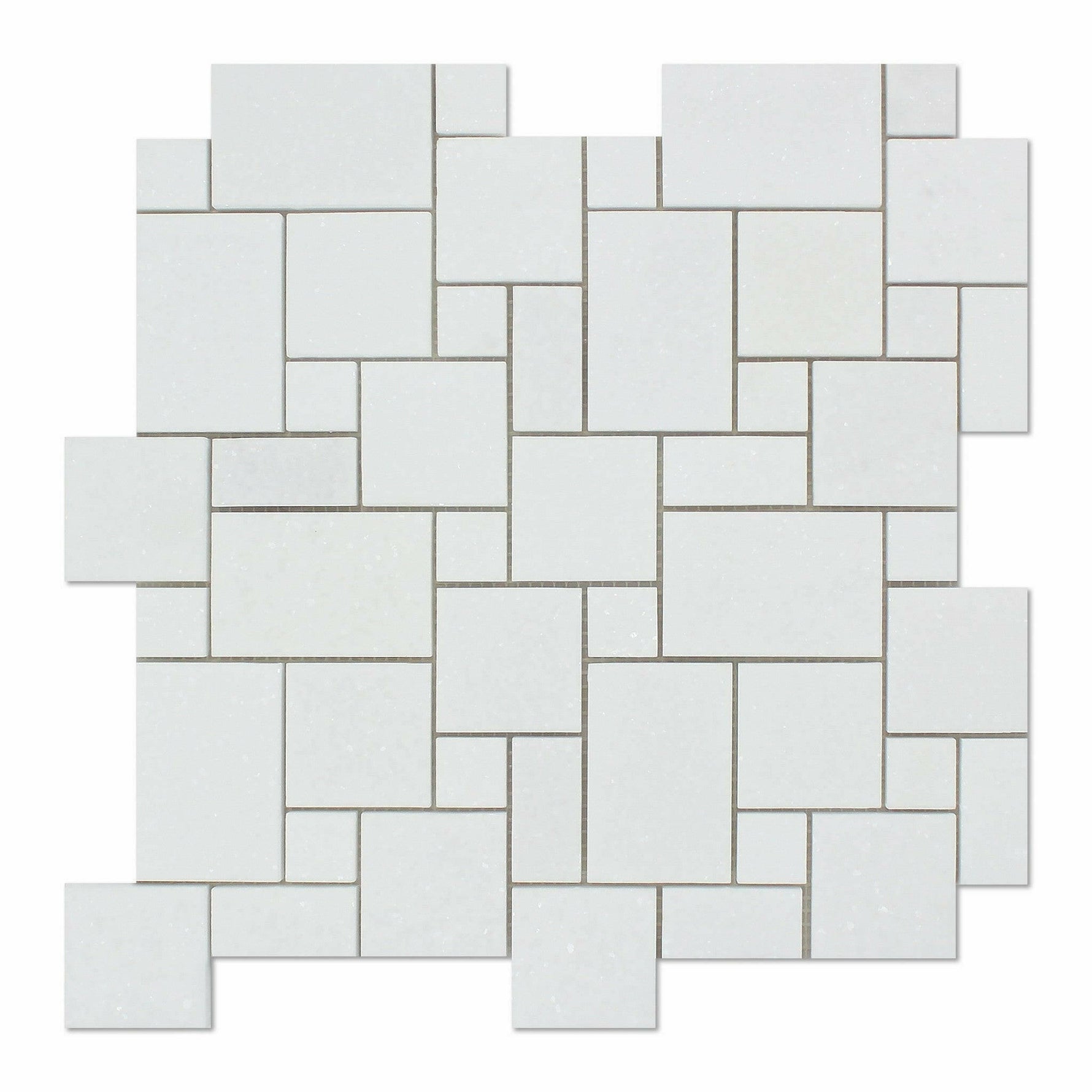 Thassos White Marble Honed Mini Versailles Mosaic Tile-Marble Mosaic-American Tile Depot