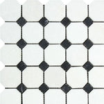 Thassos White Marble Honed Octagon Mosaic Tile w/ Black Dots-Marble Mosaic-American Tile Depot