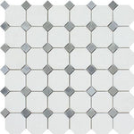 Thassos White Marble Honed Octagon Mosaic Tile w/ Blue Gray Dots-Marble Mosaic-American Tile Depot