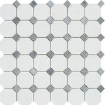 Thassos White Marble Honed Octagon Mosaic Tile w/ Blue Gray Dots-Marble Mosaic-American Tile Depot