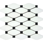 Thassos White Marble Honed Octave Pattern Mosaic Tile w/ Black Dots-Marble Mosaic-American Tile Depot