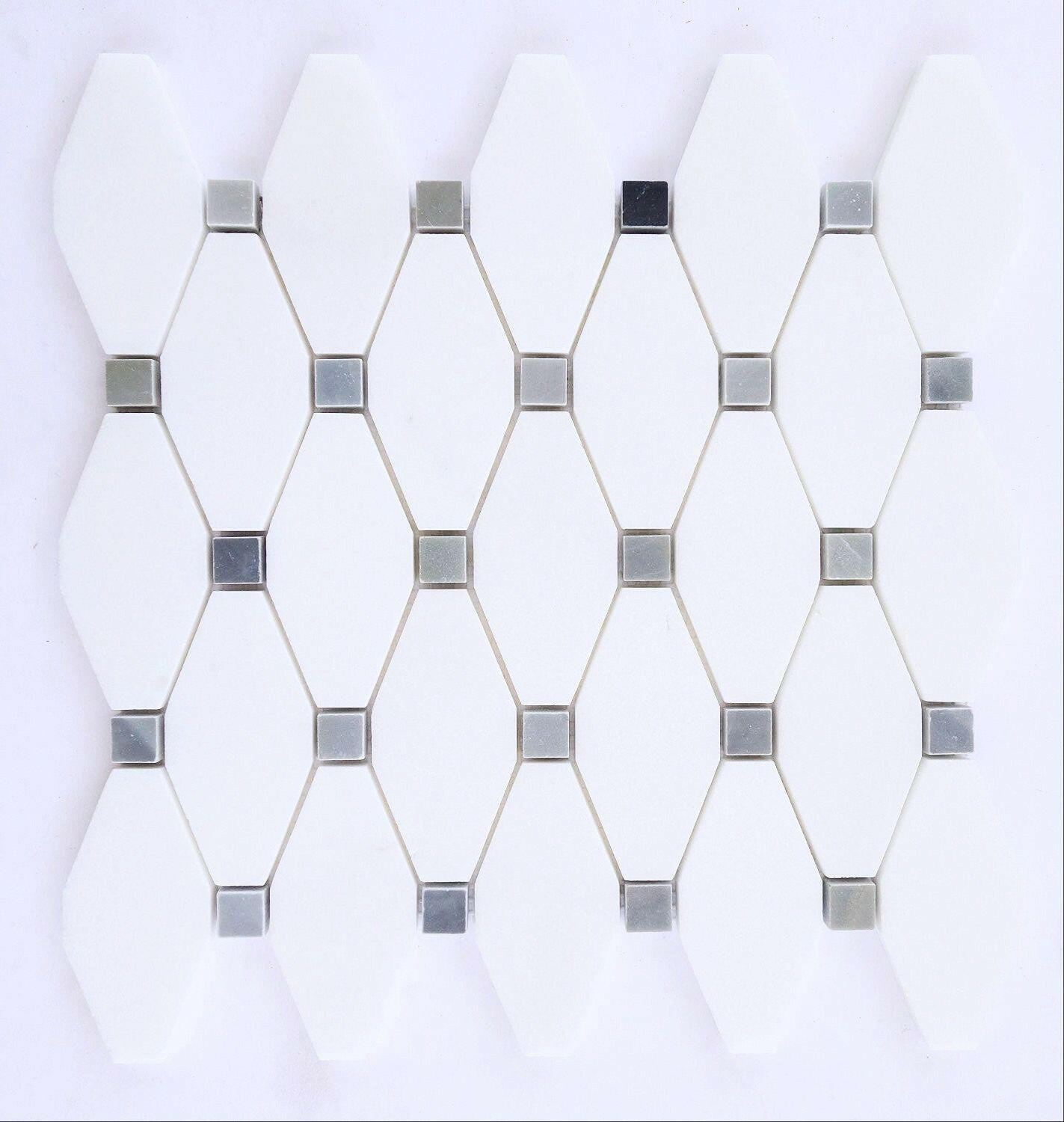 Thassos White Marble Honed Octave Pattern Mosaic Tile w/ Blue-Gray Dots-Marble Mosaic-American Tile Depot