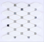 Thassos White Marble Honed Octave Pattern Mosaic Tile w/ Blue-Gray Dots-Marble Mosaic-American Tile Depot