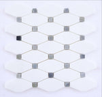 Thassos White Marble Honed Octave Pattern Mosaic Tile w/ Blue-Gray Dots-Marble Mosaic-American Tile Depot