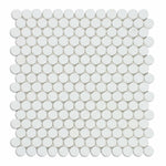 Thassos White Marble Honed Penny Round Mosaic Tile-Marble Mosaic-American Tile Depot