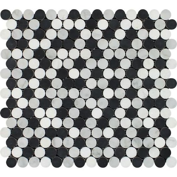 Thassos White Marble Honed Penny Round Mosaic Tile w/ Black Dots-Marble Mosaic-American Tile Depot