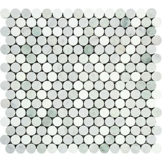 Thassos White Marble Honed Penny Round Mosaic Tile w/ Ming Green Dots-Marble Mosaic-American Tile Depot