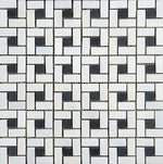 Thassos White Marble Honed Pinwheel Mosaic Tile w/ Black Dots-Marble Mosaic-American Tile Depot