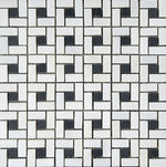 Thassos White Marble Honed Pinwheel Mosaic Tile w/ Black Dots-Marble Mosaic-American Tile Depot