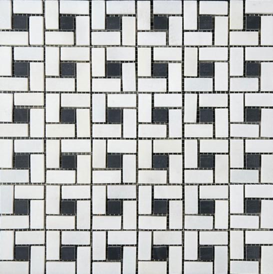 Thassos White Marble Honed Pinwheel Mosaic Tile w/ Black Dots-Marble Mosaic-American Tile Depot