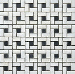 Thassos White Marble Honed Pinwheel Mosaic Tile w/ Black Dots-Marble Mosaic-American Tile Depot