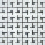 Thassos White Marble Honed Pinwheel Mosaic Tile w/ Blue-Gray Dots-Marble Mosaic-American Tile Depot