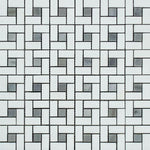 Thassos White Marble Honed Pinwheel Mosaic Tile w/ Blue-Gray Dots-Marble Mosaic-American Tile Depot