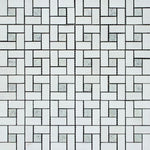 Thassos White Marble Honed Pinwheel Mosaic Tile w/ Ming-Green Dots-Marble Mosaic-American Tile Depot