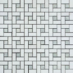 Thassos White Marble Honed Pinwheel Mosaic Tile w/ Ming-Green Dots-Marble Mosaic-American Tile Depot