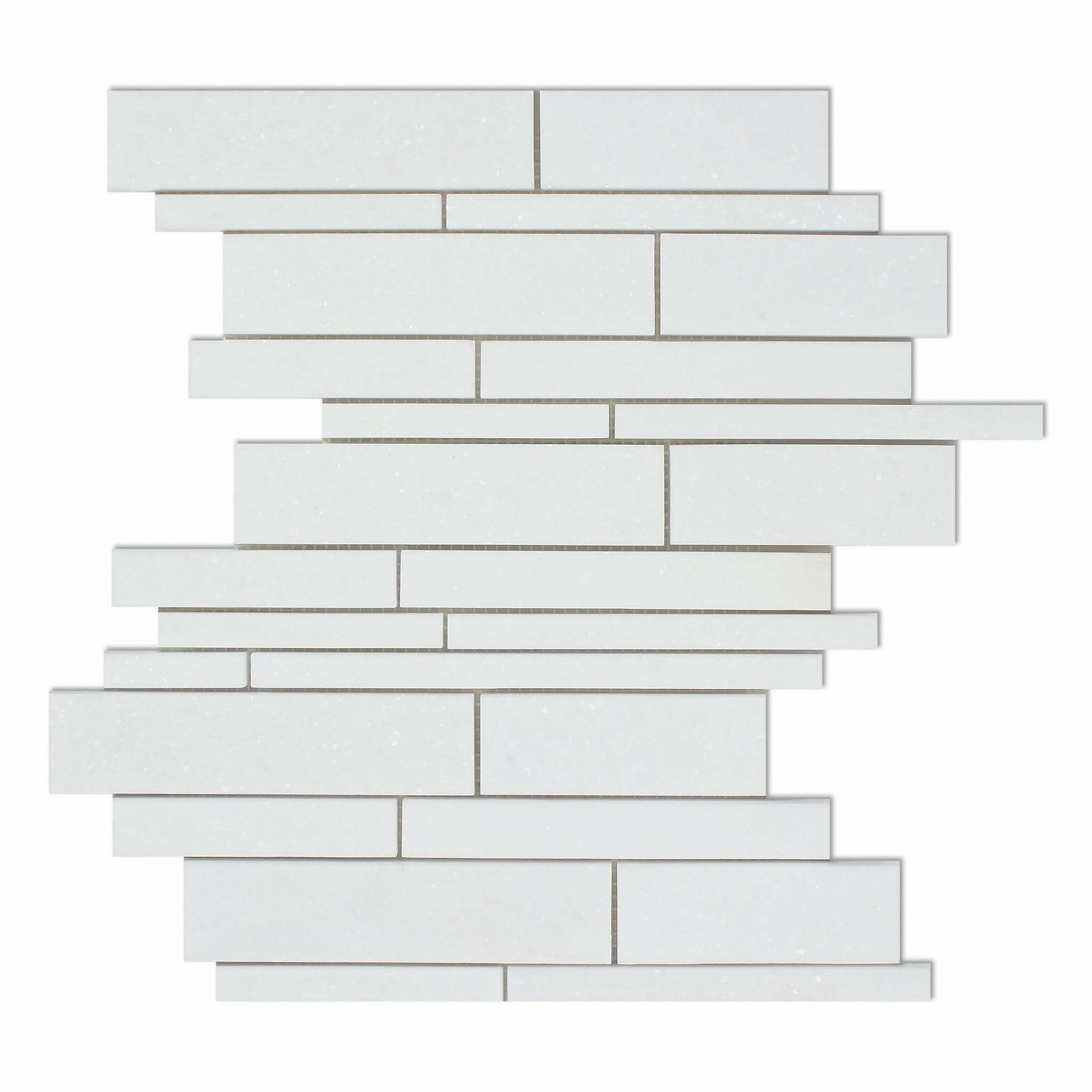 Thassos White Marble Honed Random Strip Mosaic Tile-Marble Mosaic-American Tile Depot