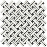 Thassos White Marble Honed Stanza Basketweave Mosaic Tile w/ Black Dots-Marble Mosaic-American Tile Depot