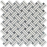 Thassos White Marble Honed Stanza Basketweave Mosaic Tile w/ Blue-gray Dots-Marble Mosaic-American Tile Depot