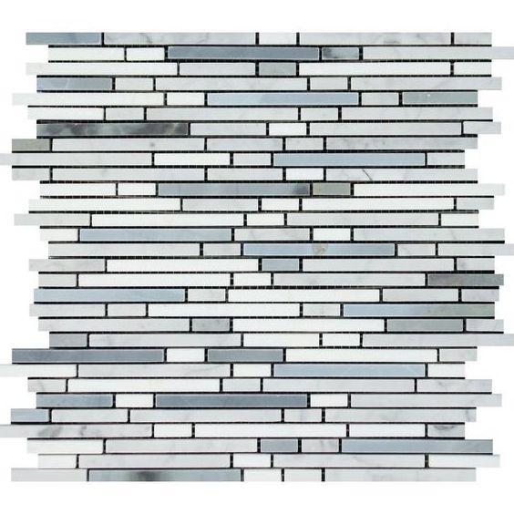 Thassos White Marble Honed Tricolor ( Thassos +Carrara + Blue-Gray ) Bamboo Sticks Mosaic-Marble Mosaic-American Tile Depot