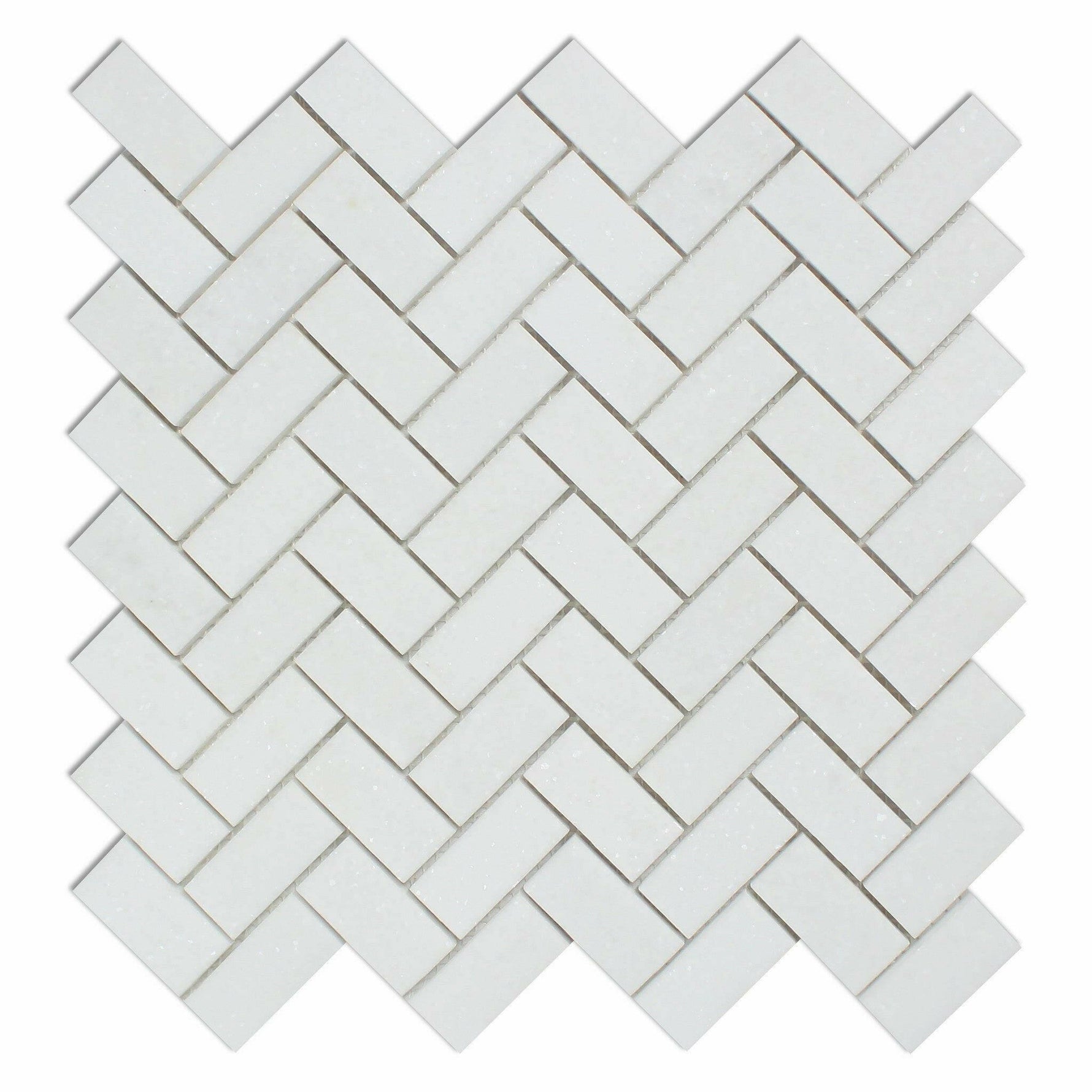 Thassos White Marble Polished 1 x 2 Herringbone Mosaic Tile-Marble Mosaic-American Tile Depot