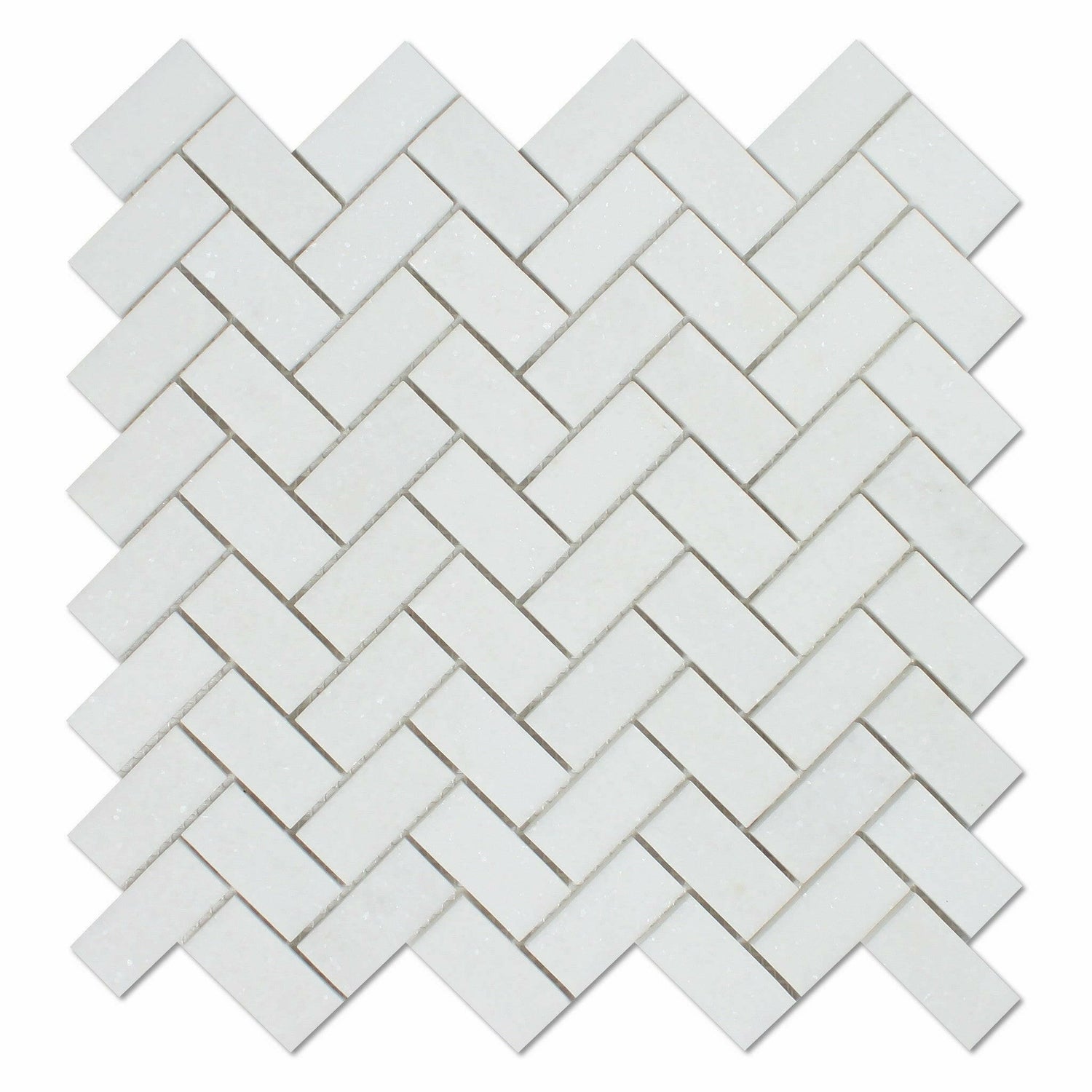 Thassos White Marble Polished 1 x 2 Herringbone Mosaic Tile-Marble Mosaic-American Tile Depot