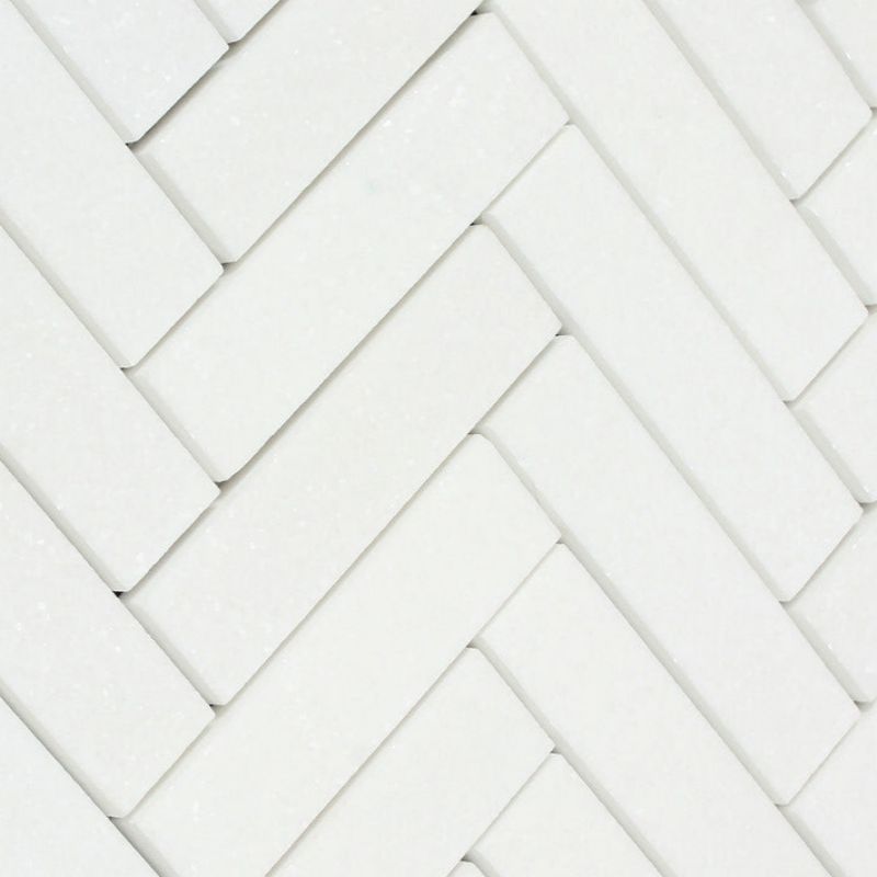 Thassos White Marble Polished 1.25 x 6 Herringbone Mosaic Tile-Marble Mosaic-American Tile Depot