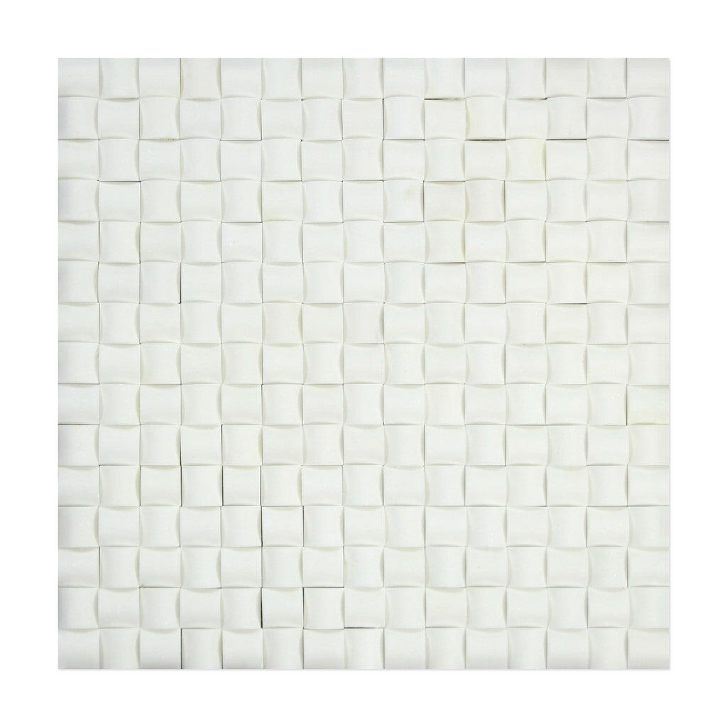 Thassos White Marble Polished 3D Small Bread Mosaic Tile-Marble Mosaic-American Tile Depot