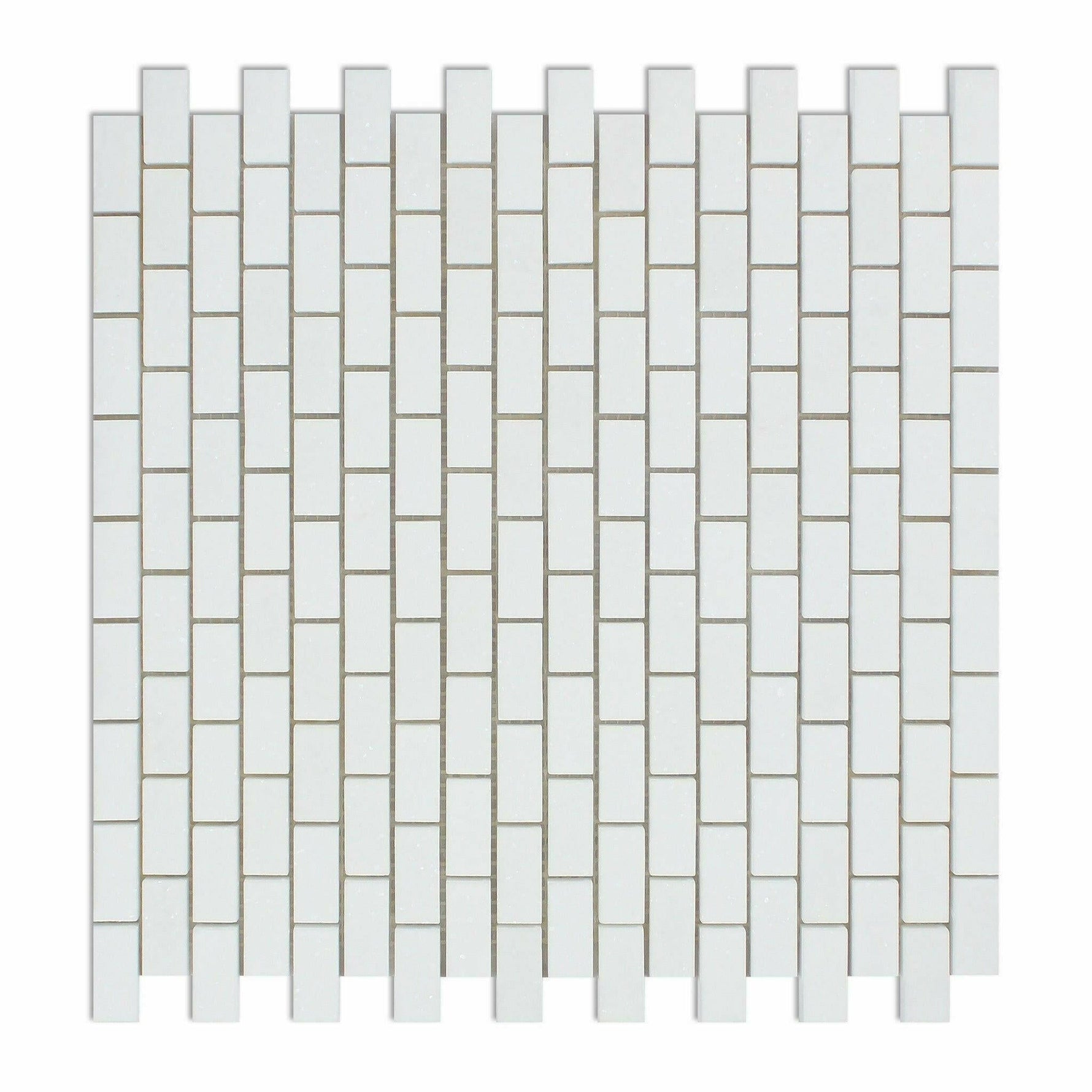 Thassos White Marble Polished Baby Brick Mosaic Tile-Marble Mosaic-American Tile Depot