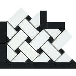 Thassos White Marble Polished Basketweave Border Corner w / Black Dots-Marble Border-American Tile Depot