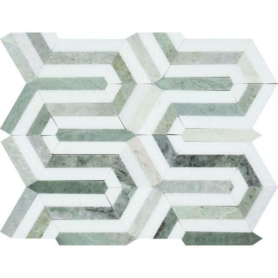 Thassos White Marble Polished Berlinetta Mosaic Tile w / Ming-Green-Marble Mosaic-American Tile Depot